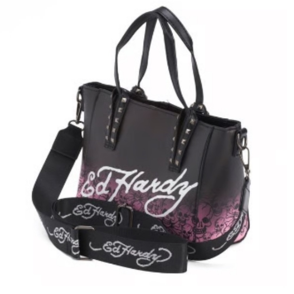 NEW!! Ed Hardy Black and Pink Shoulder Bag - Picture 2 of 4